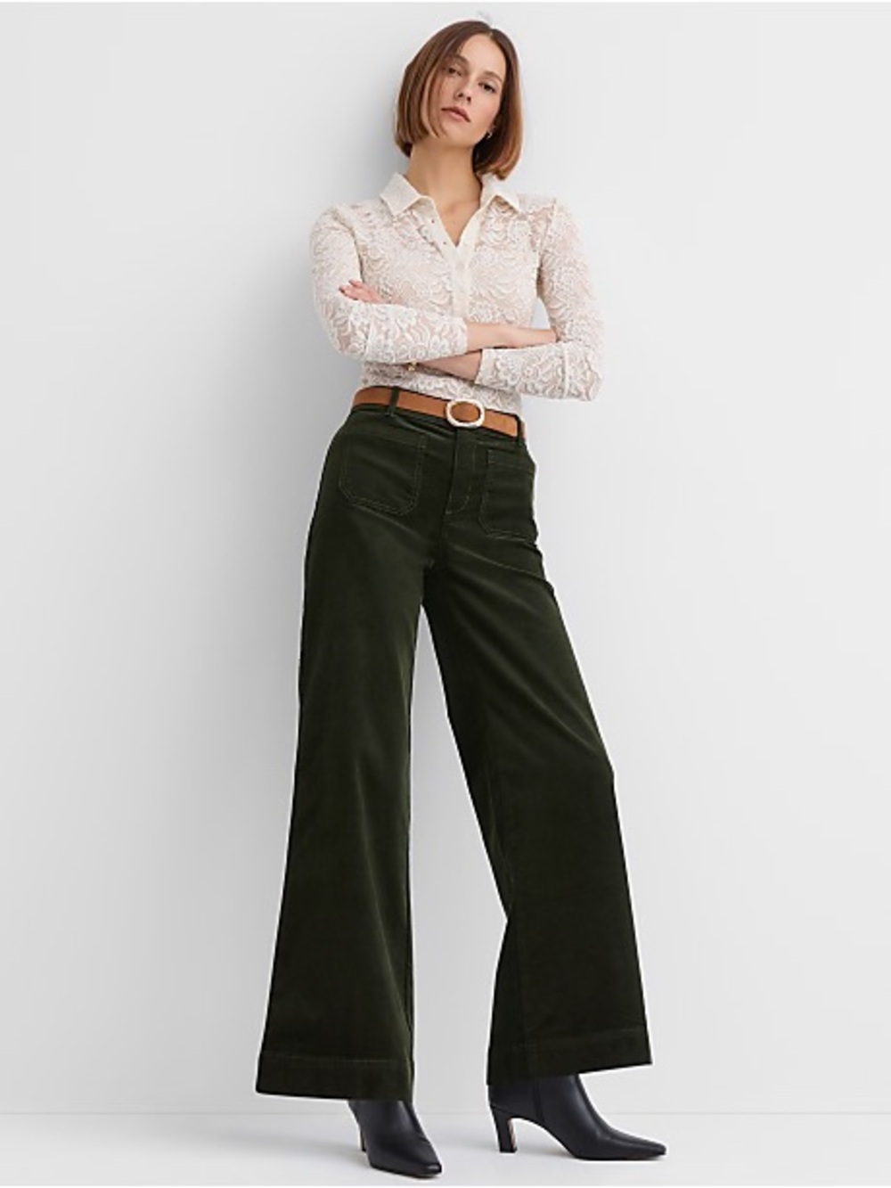 Loft New Size 8 Palmer Wide Leg Pants in Brushed Corduroy ~ Exotic Olive